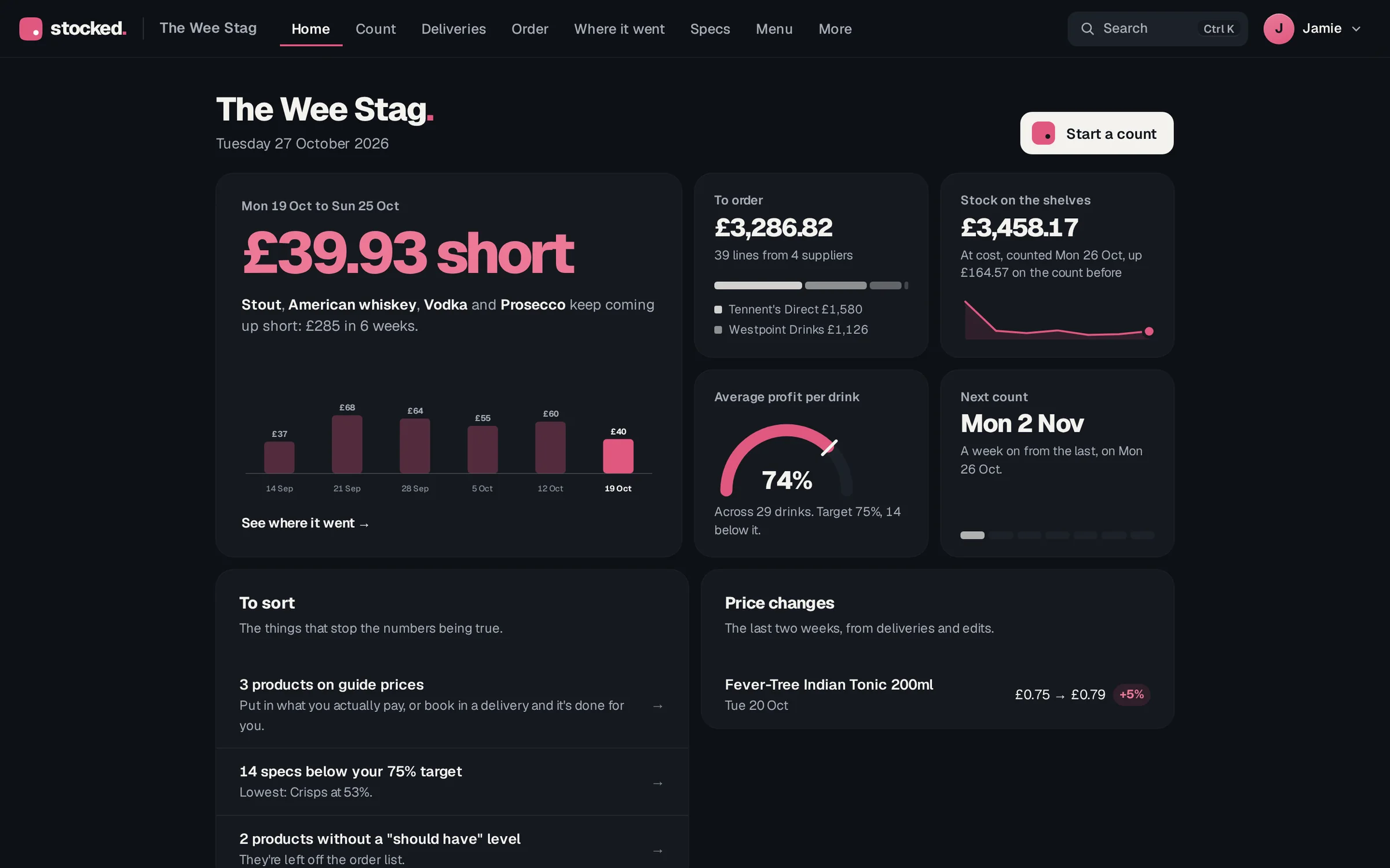 The same home page in dark mode